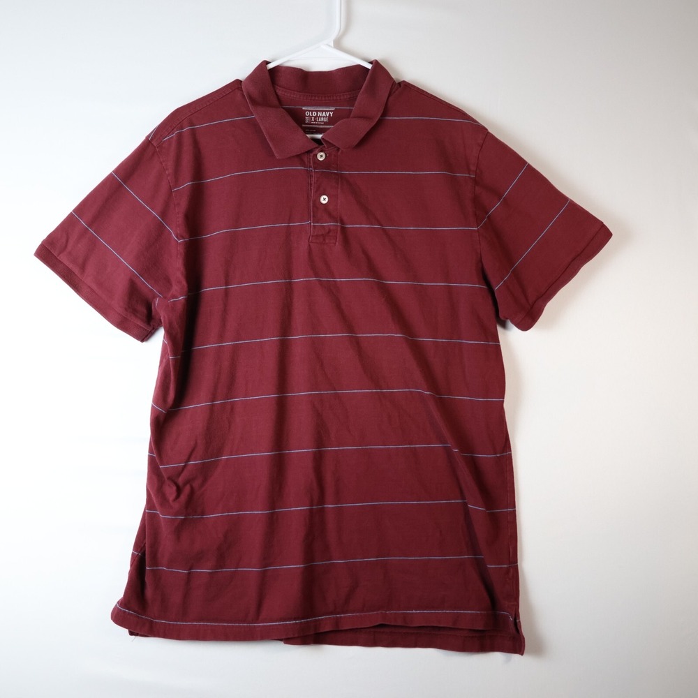 Old Navy Polo Shirt Mens XL Red Blue Striped Short Sleeve Cotton Casual